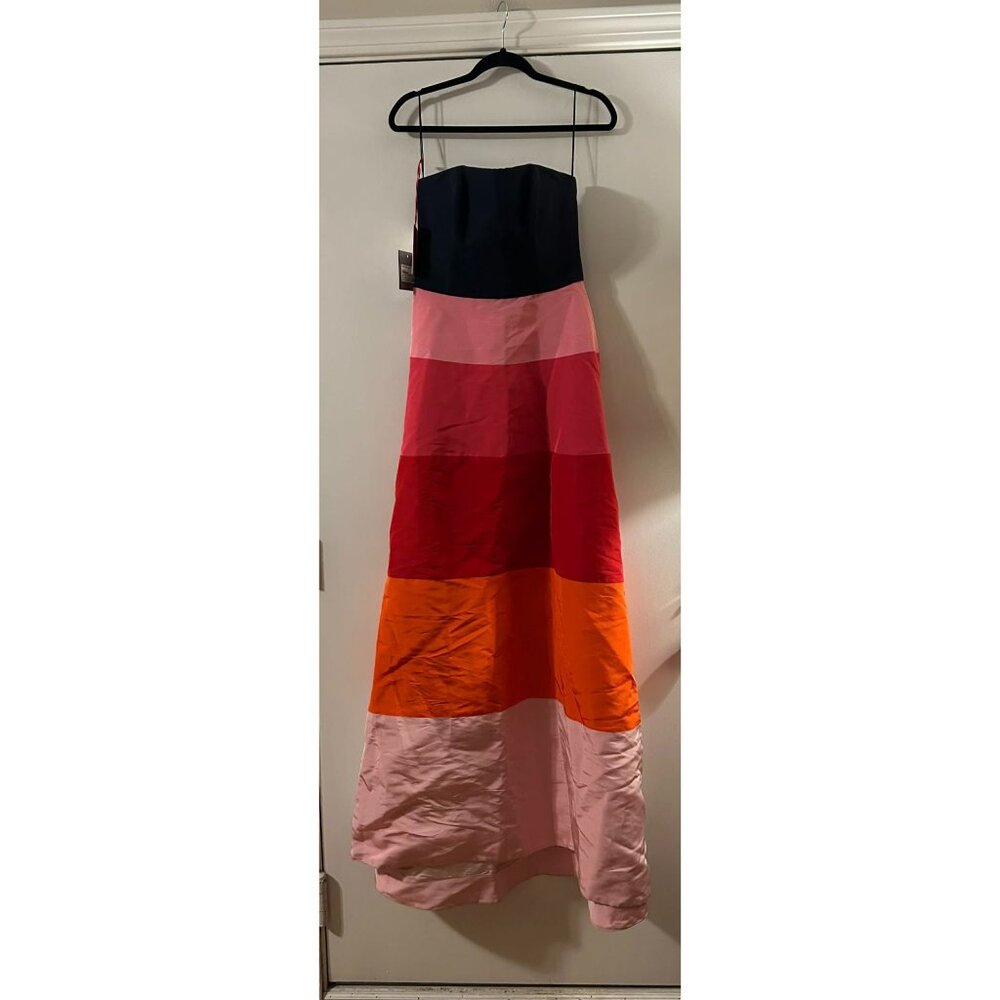 NWT $3550 Carolina Herrera Strapless Colorblock Silk Long Dress Pink Size 6 - Picture 3 of 5
